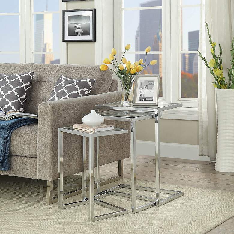 Image 1 Radison Glass and Chrome Metal Modern Nesting Tables Set of 3