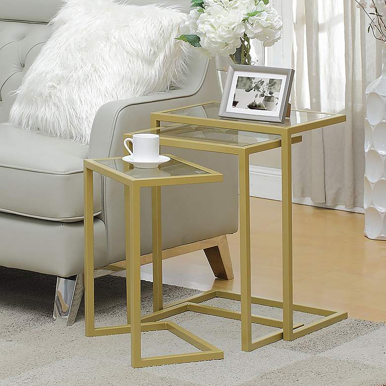 Image 1 Radison Glass and Gold Metal Nesting Tables Set of 3