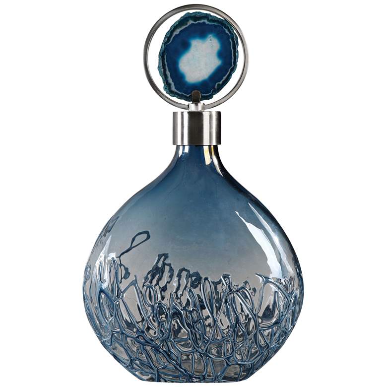 Image 2 Rae 18 1/2 inch High Sky Blue Iridescent Glass Bottle