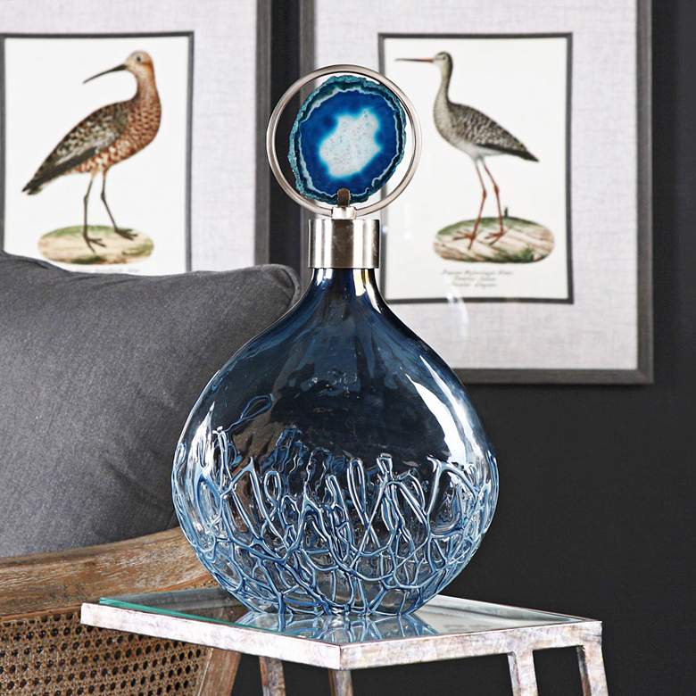 Image 1 Rae 18 1/2" High Sky Blue Iridescent Glass Bottle