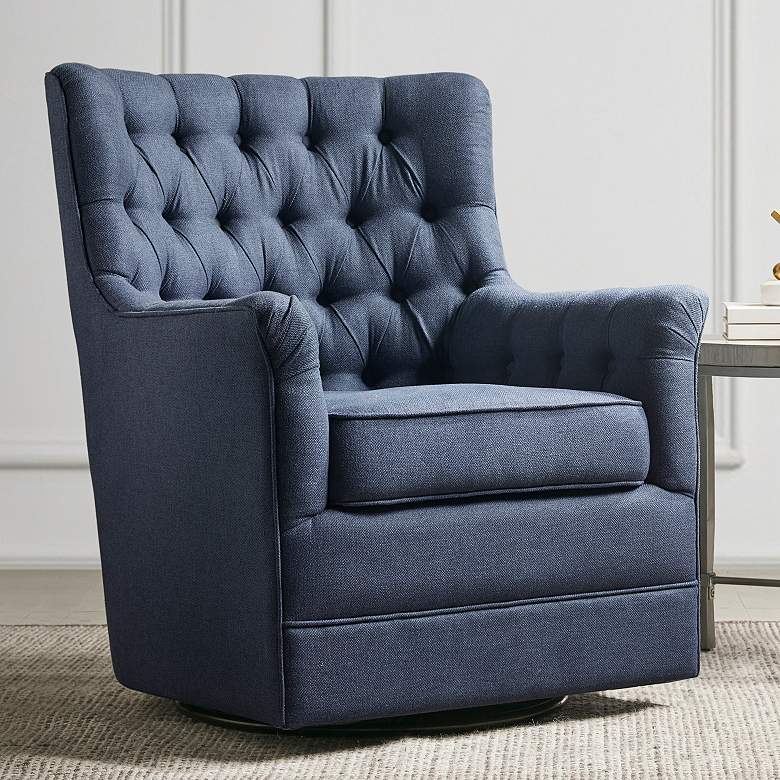 Image 1 Rae Soft Deep Blue Fabric Tufted Swivel Glider Chair