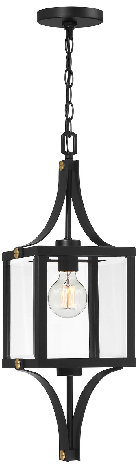 Raeburn 1-Lt Outdoor Hanging Lantern Matte Black/Weathered Brushed Brass