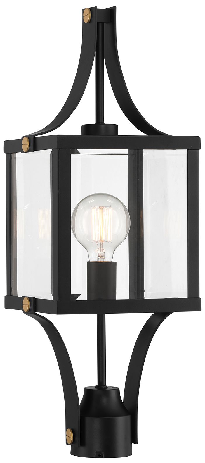 Raeburn 1-Lt Outdoor Post Lantern Matte Black and Weathered Brushed Brass