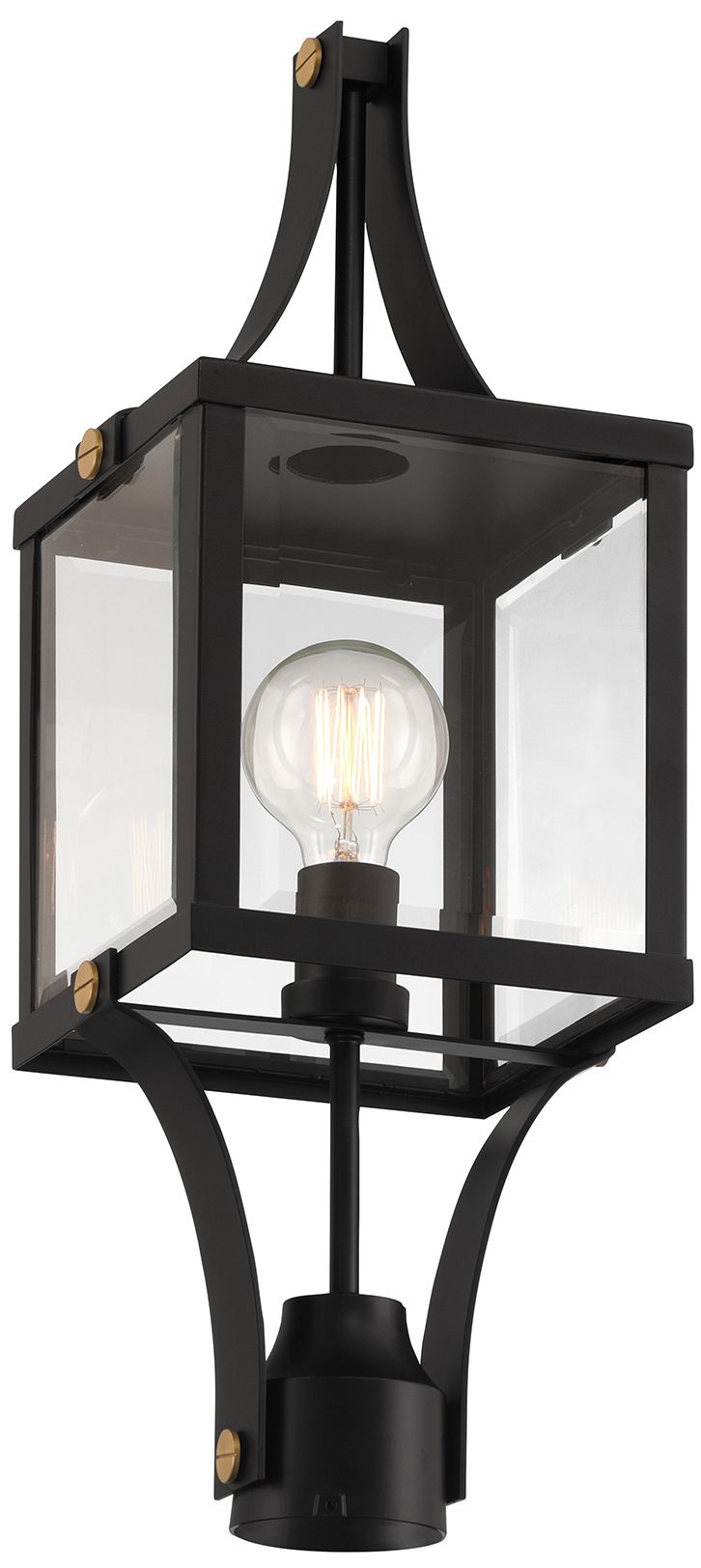 Image 3 Raeburn 1-Lt Outdoor Post Lantern Matte Black and Weathered Brushed Brass more views