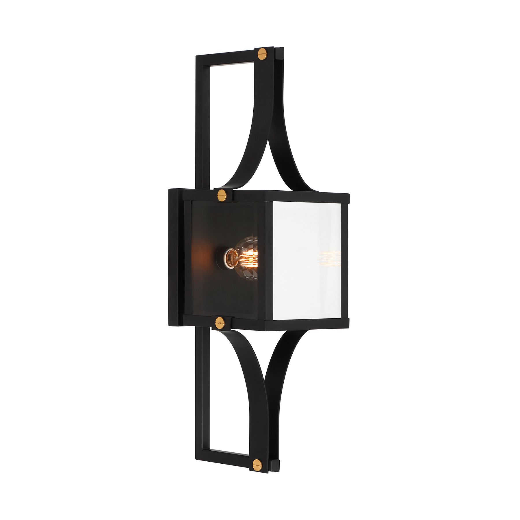 Image 4 Raeburn 1-Lt Outdoor Wall Lantern Matte Black and Weathered Brushed Brass more views