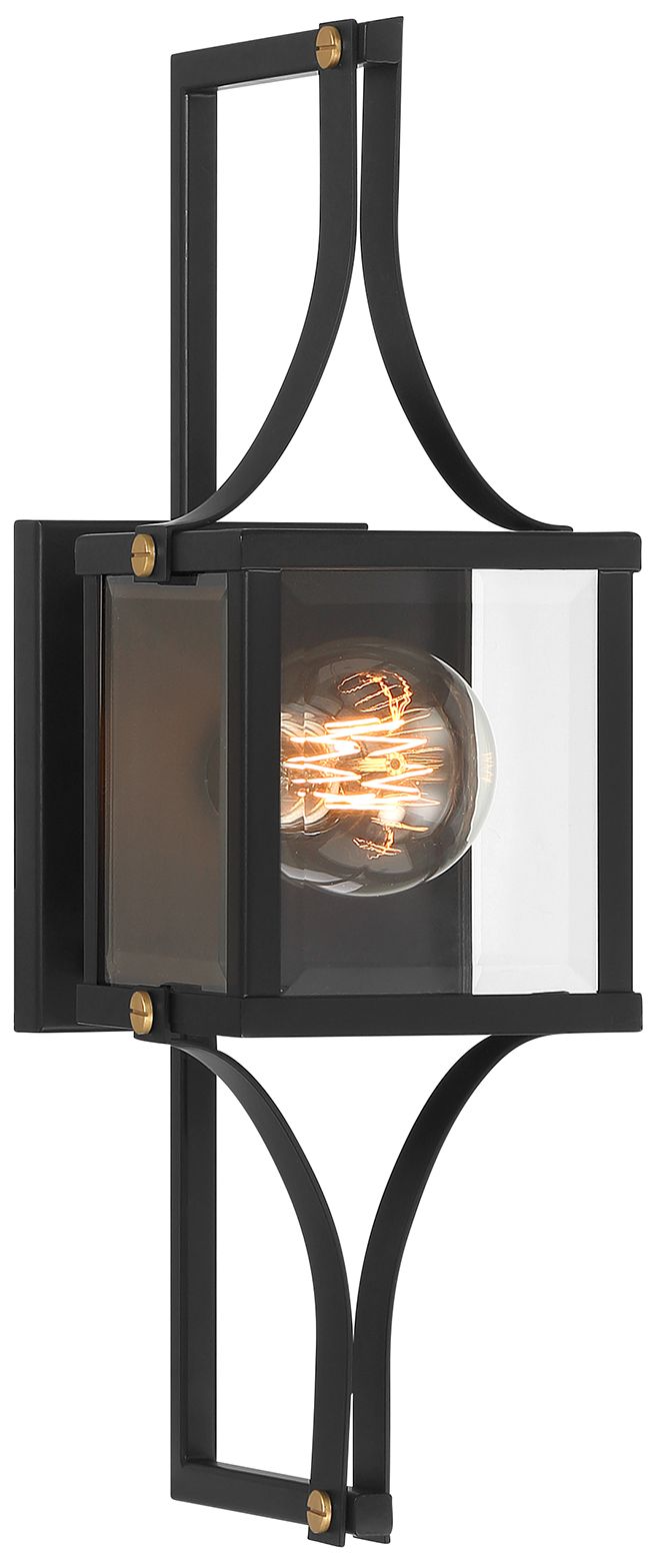 Raeburn 1-Lt Outdoor Wall Lantern Matte Black and Weathered Brushed Brass