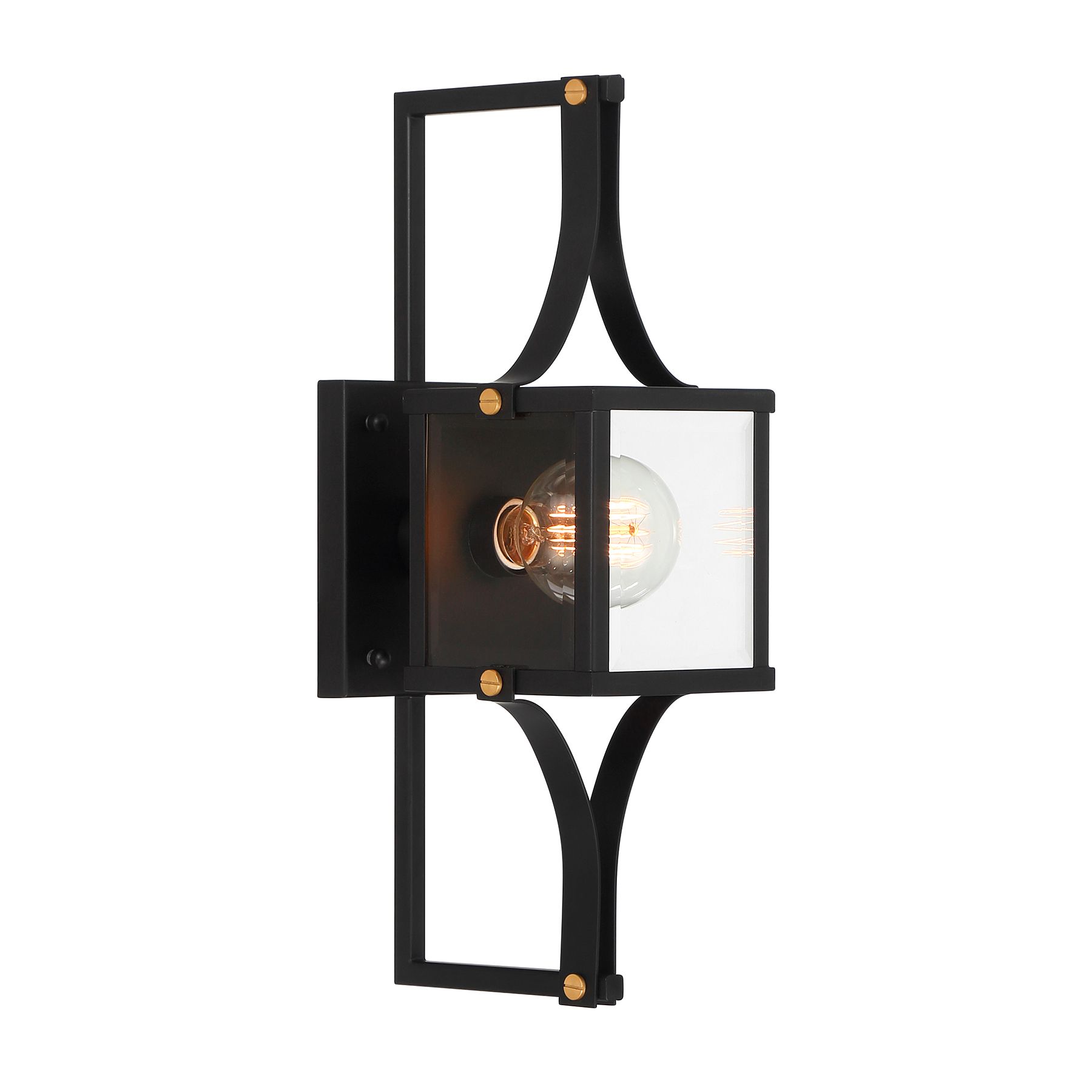 Image 4 Raeburn 1-Lt Outdoor Wall Lantern Matte Black and Weathered Brushed Brass more views