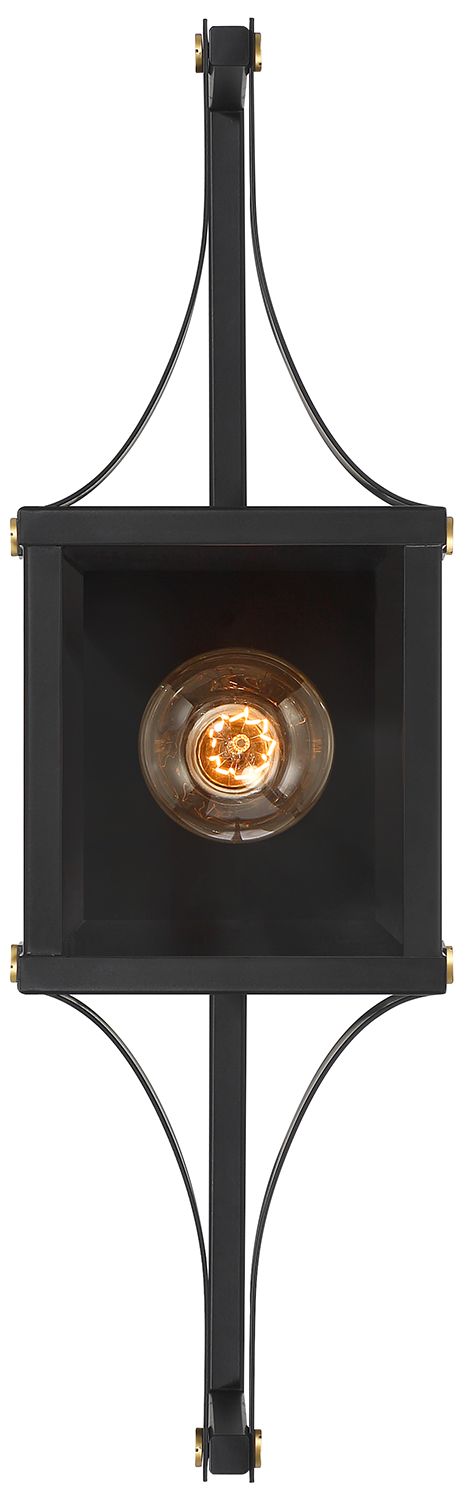 Image 3 Raeburn 1-Lt Outdoor Wall Lantern Matte Black and Weathered Brushed Brass more views