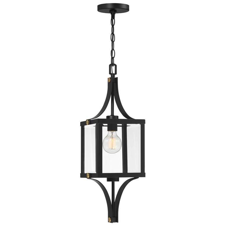 Image 1 Raeburn Outdoor Hanging Lantern in Matte Black and Weathered Brushed Brass