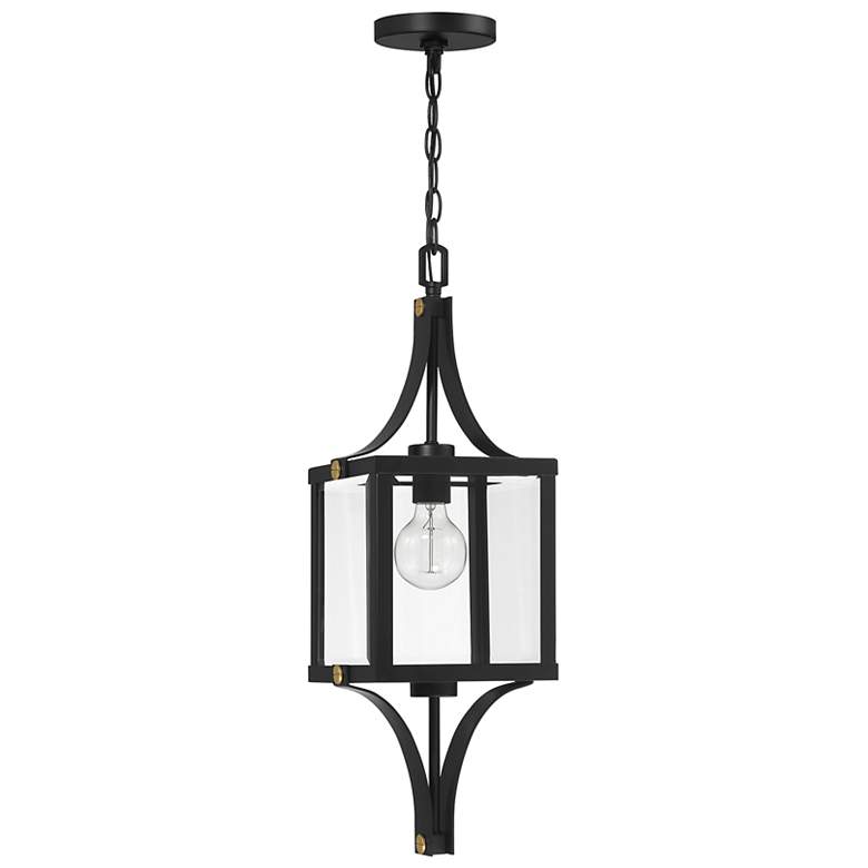Image 2 Raeburn Outdoor Hanging Lantern in Matte Black and Weathered Brushed Brass more views