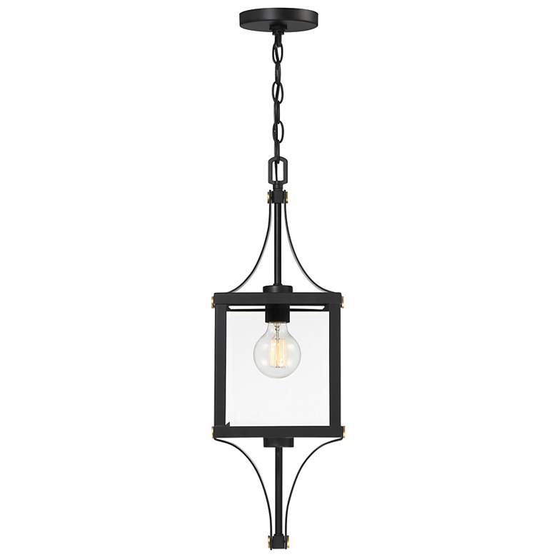 Image 3 Raeburn Outdoor Hanging Lantern in Matte Black and Weathered Brushed Brass more views