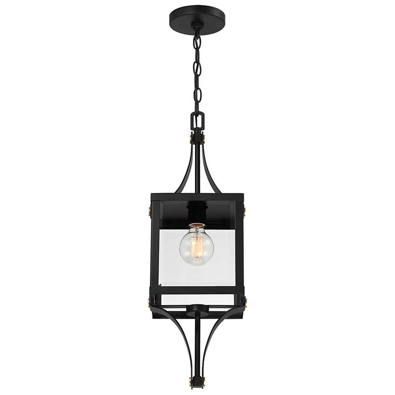Image 4 Raeburn Outdoor Hanging Lantern in Matte Black and Weathered Brushed Brass more views
