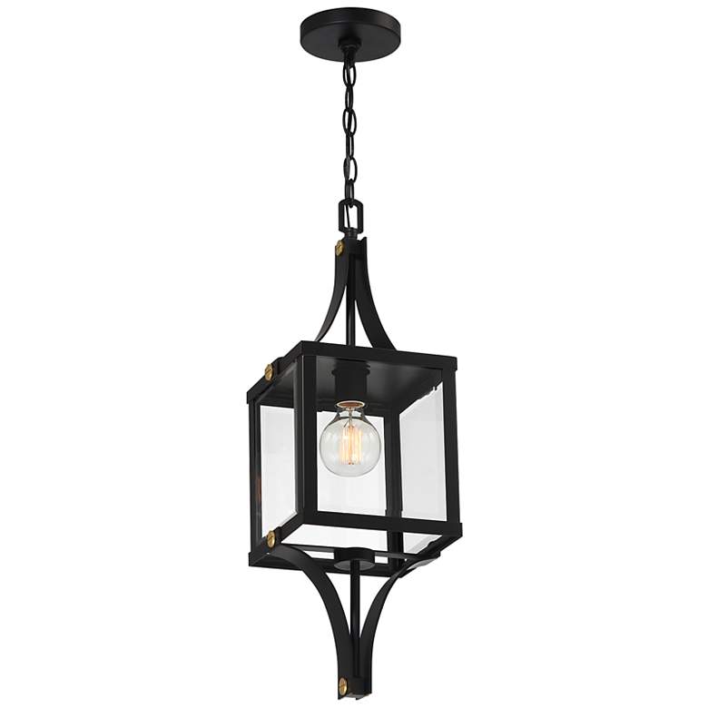Image 5 Raeburn Outdoor Hanging Lantern in Matte Black and Weathered Brushed Brass more views