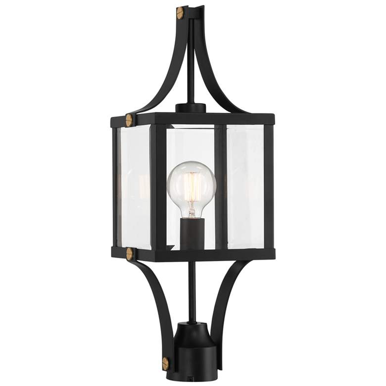 Image 1 Raeburn Outdoor Post Lantern in Matte Black and Weathered Brushed Brass