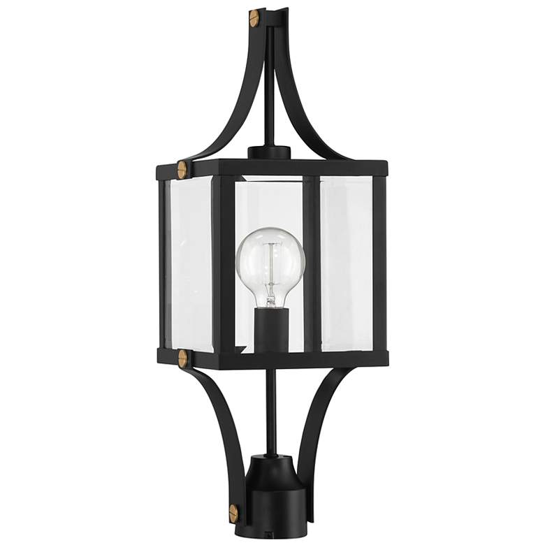 Image 2 Raeburn Outdoor Post Lantern in Matte Black and Weathered Brushed Brass more views