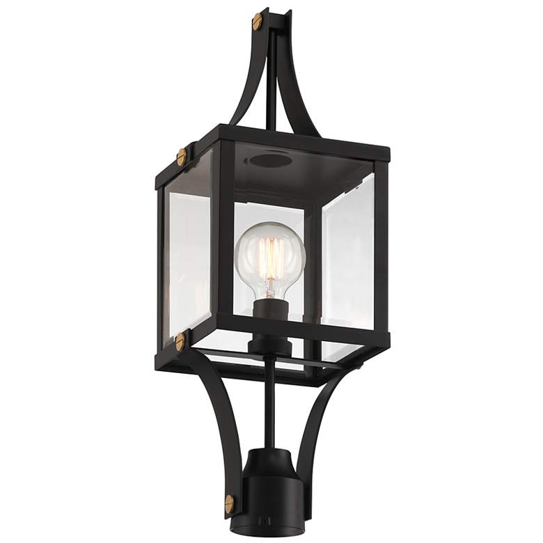 Image 3 Raeburn Outdoor Post Lantern in Matte Black and Weathered Brushed Brass more views