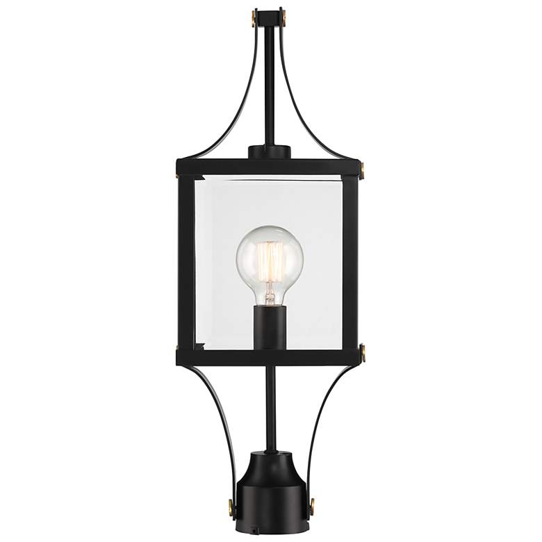 Image 4 Raeburn Outdoor Post Lantern in Matte Black and Weathered Brushed Brass more views