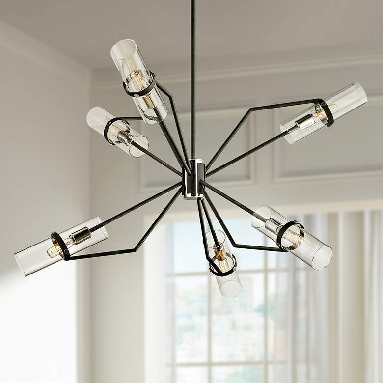 Image 1 Raef 36" Wide Textured Black 6-Light Chandelier