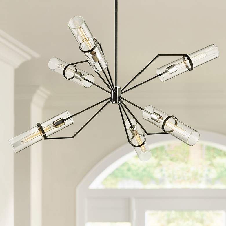 Image 1 Raef 50" Wide Textured Black 6-Light Chandelier