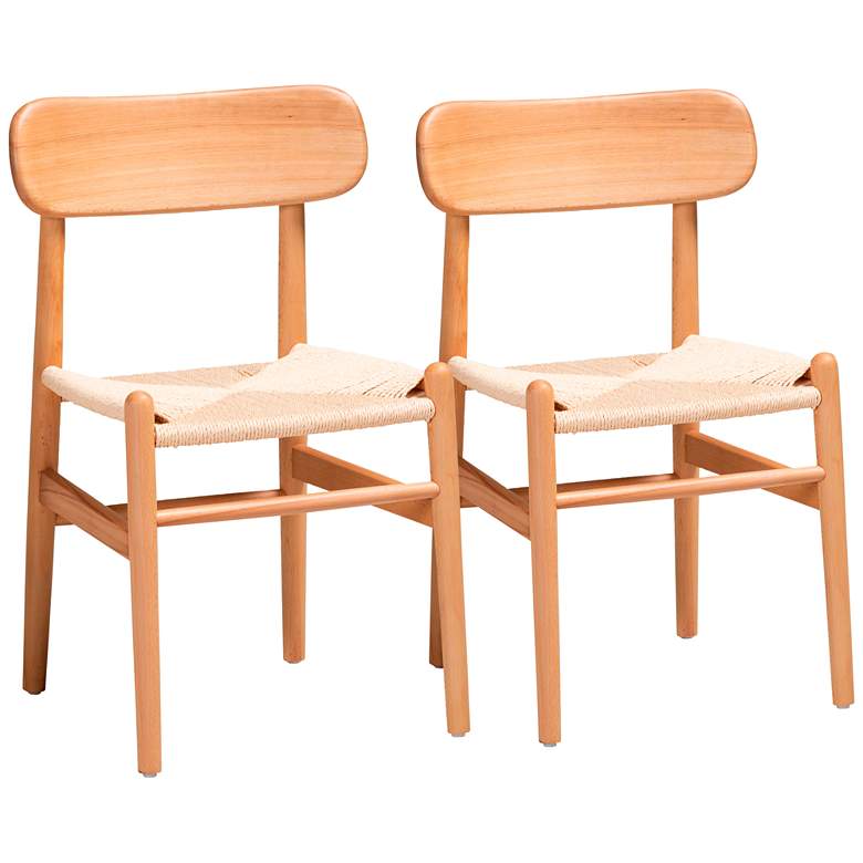 Image 2 Raheem Natural Hemp Brown Wood Dining Chairs Set of 2
