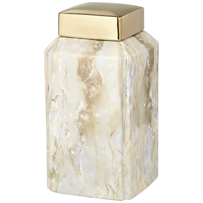 Image 1 Railey 11 1/4 inch High Shiny Marble Ceramic Jar with Lid
