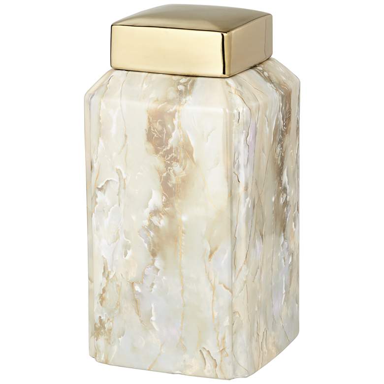 Image 1 Railey 11 1/4" High Shiny Marble Ceramic Jar with Lid