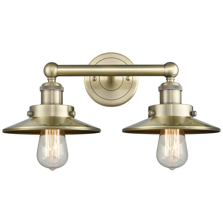 Image 1 Railroad 17"W 2 Light Antique Brass Bath Light With Antique Brass Shad