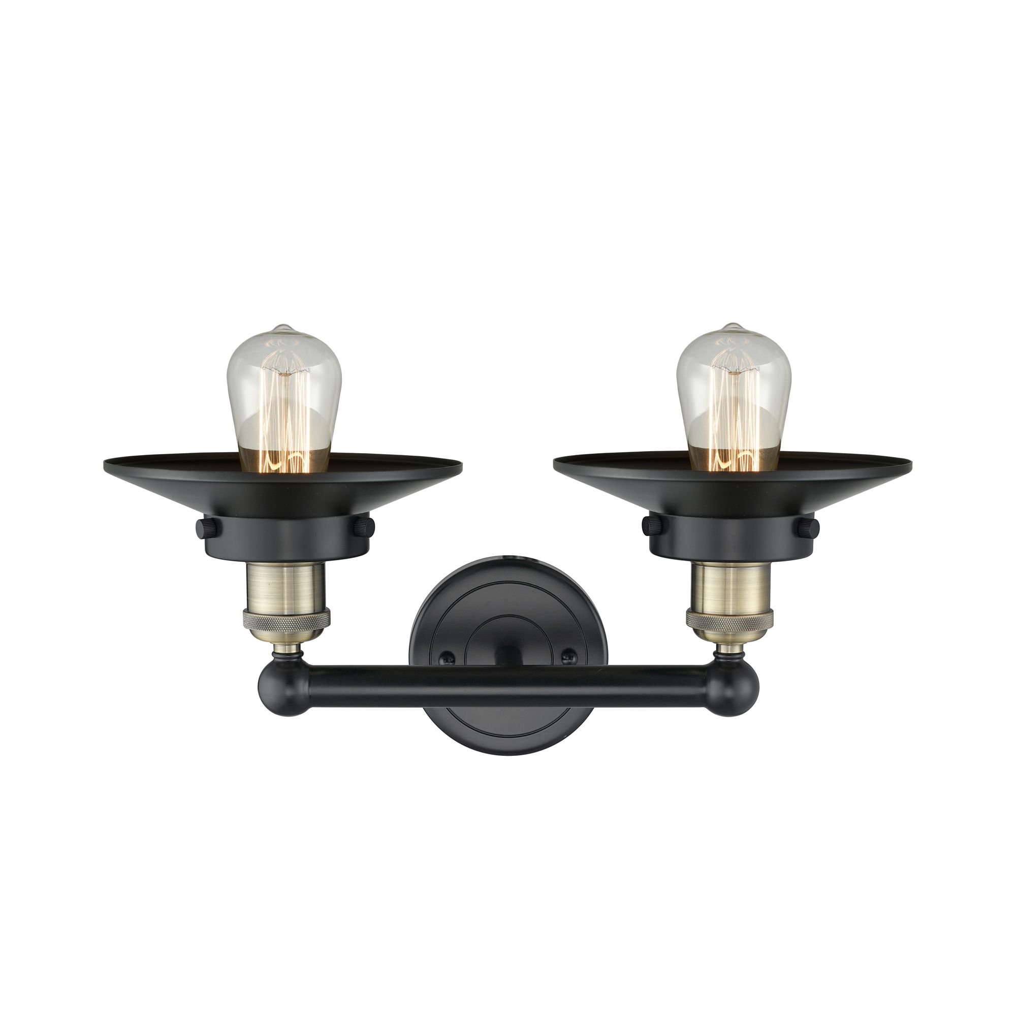 Image 2 Railroad 17"W 2 Light Black Antique Brass Bath Light With Black Shade more views