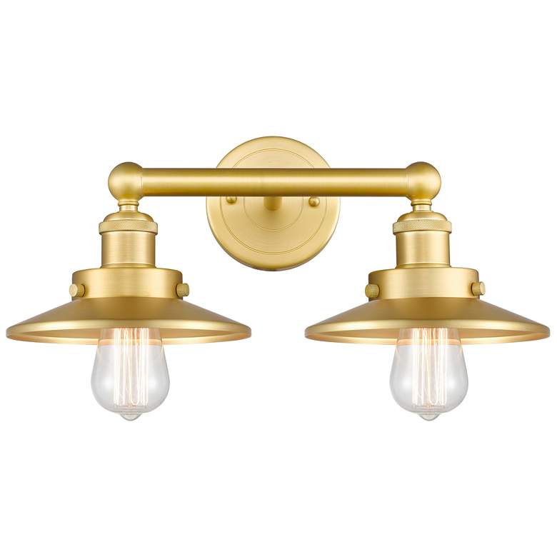 Image 1 Railroad 17"W 2 Light Satin Gold Bath Vanity Light With Satin Gold Sha