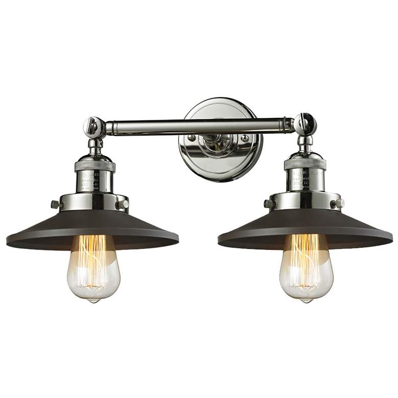Image 1 Railroad 18" 2-Light Polished Nickel Bath Light w/ Matte Black Shade