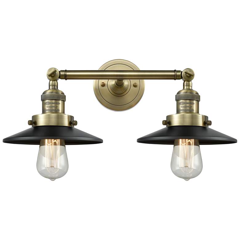 Image 1 Railroad 2 Light 18" LED Bath Light - Antique Brass - Matte Black Shad