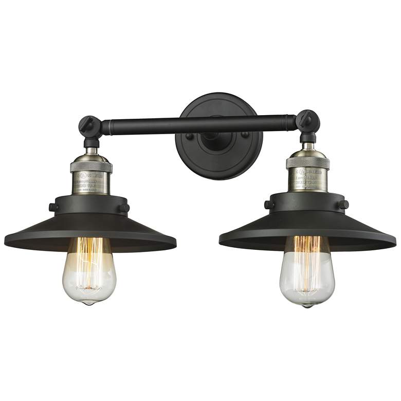 Image 1 Railroad 2 Light 18" LED Bath Light - Black Brass - Matte Black Shade