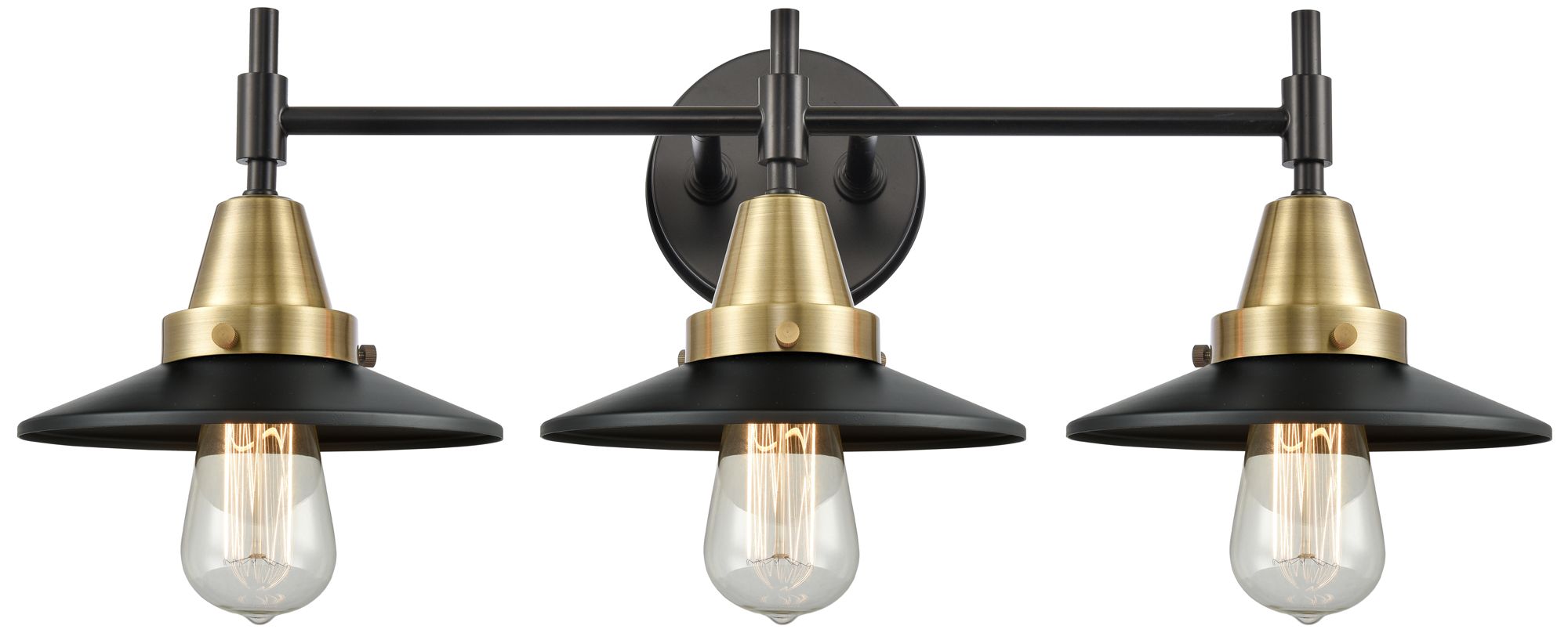 Railroad 26" Wide Black and Brass 3-Light Vanity Bath Light