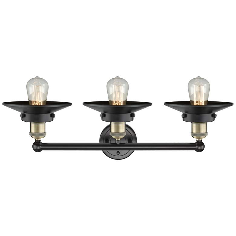 Image 2 Railroad 26"W 3 Light Black Antique Brass Bath Light With Black Shade more views
