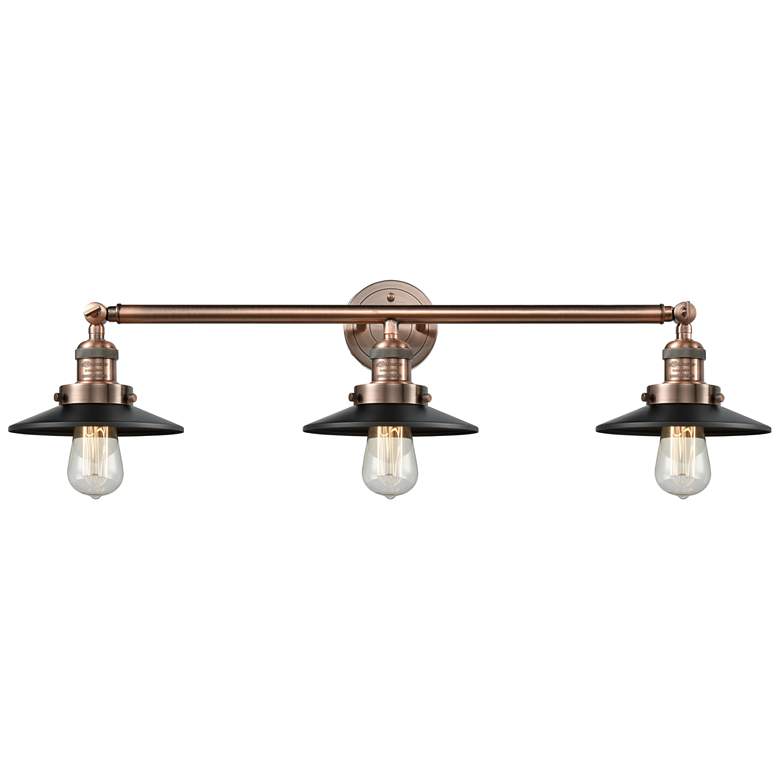 Image 1 Railroad 32" 3-Light Antique Copper Bath Light w/ Matte Black Shade