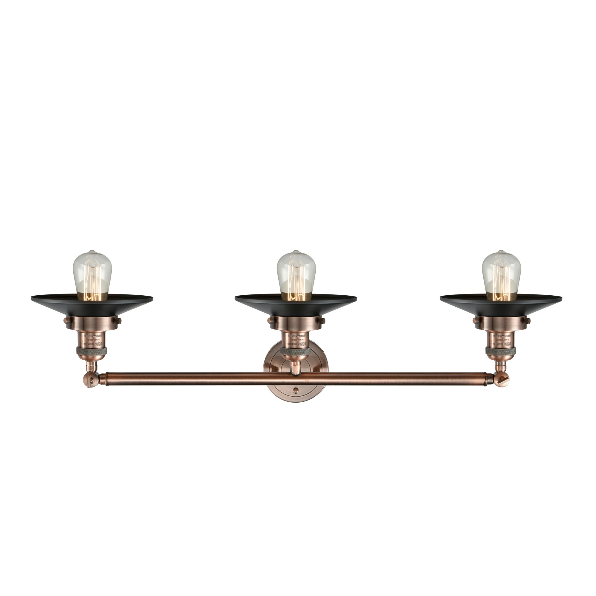 Image 2 Railroad 32" 3-Light Antique Copper Bath Light w/ Matte Black Shade more views