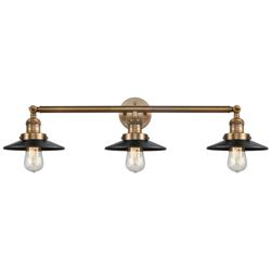 Railroad 32" 3-Light Brushed Brass Bath Light w/ Matte Black Shade