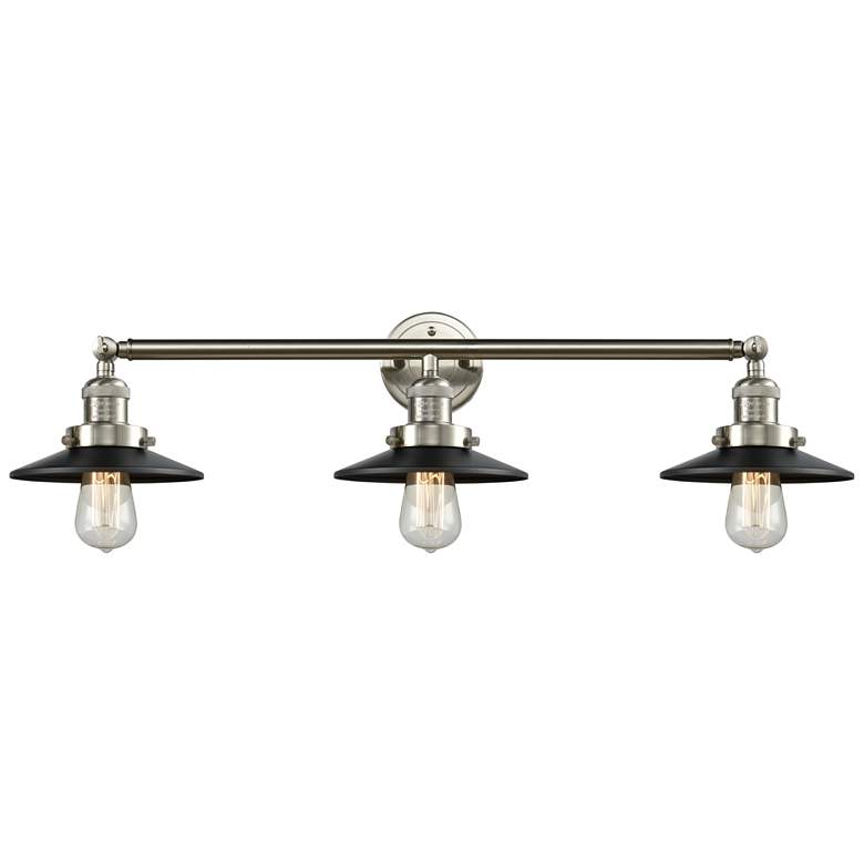 Image 1 Railroad 32" 3-Light Brushed Satin Nickel Bath Light w/ Matte Black Sh