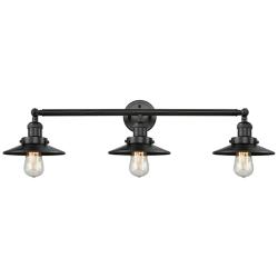 Railroad 32" Wide Matte Black 3-Light LED Vanity Bath Light