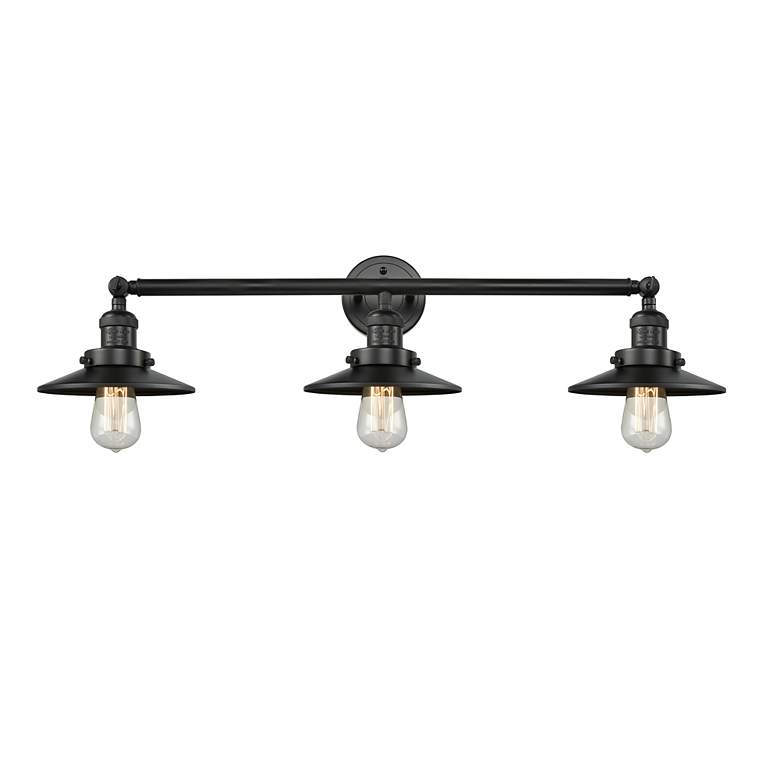 Image 3 Railroad 32" Wide Matte Black 3-Light LED Vanity Bath Light more views