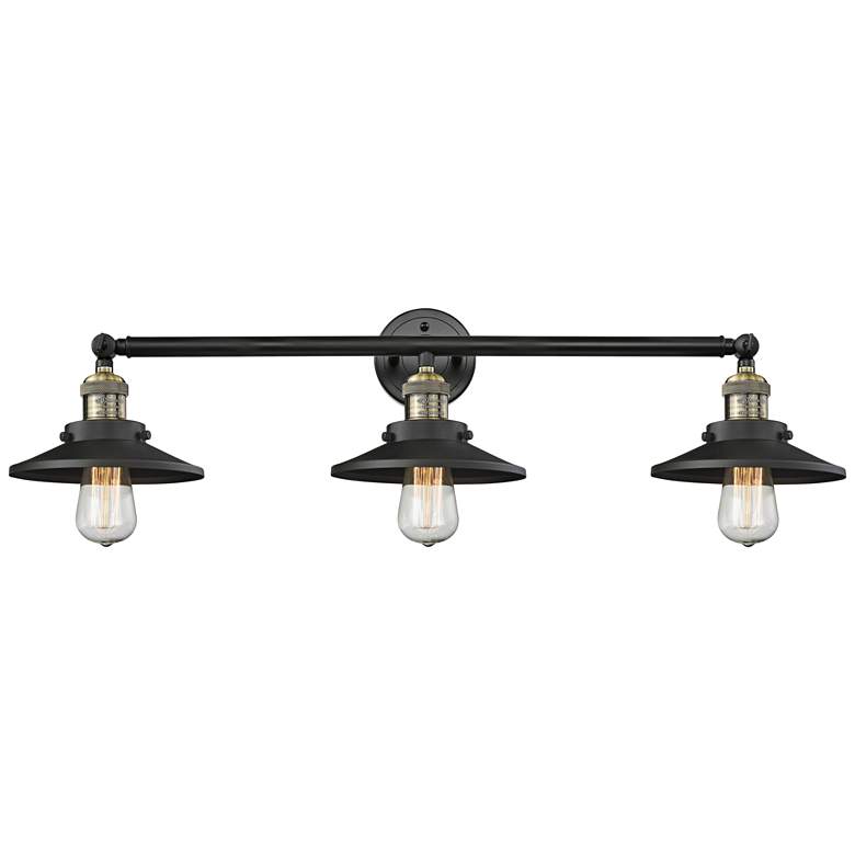 Image 1 Railroad 32"W Black and Brass 3-Light Adjustable Bath Light