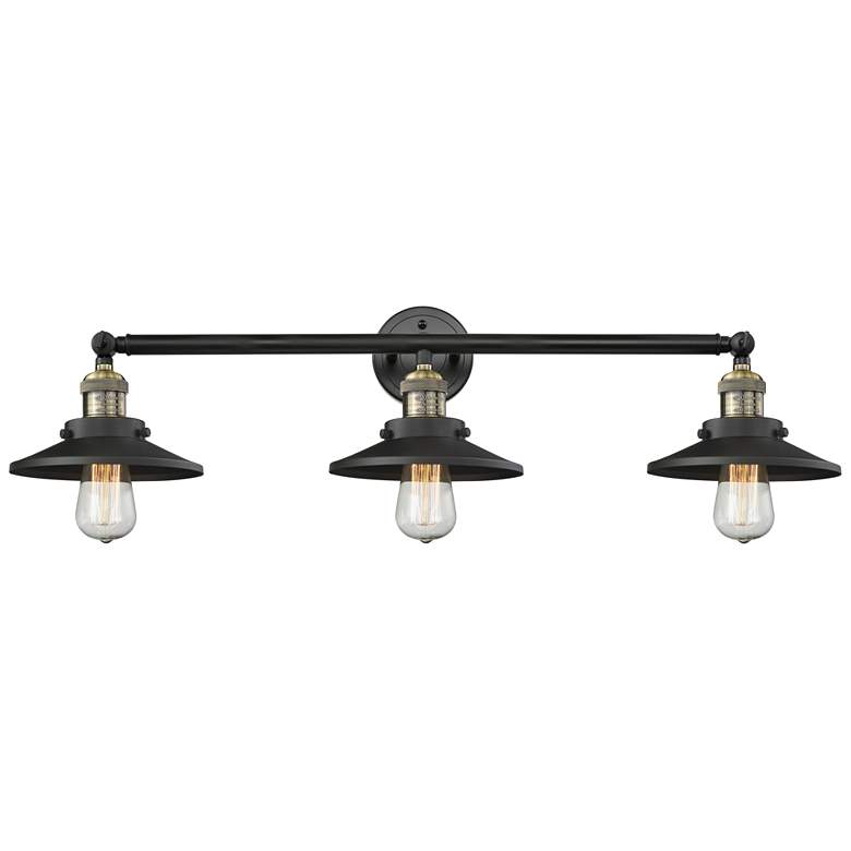 Image 1 Railroad 34"W Black and Antique Brass 3-Light LED Bath Light