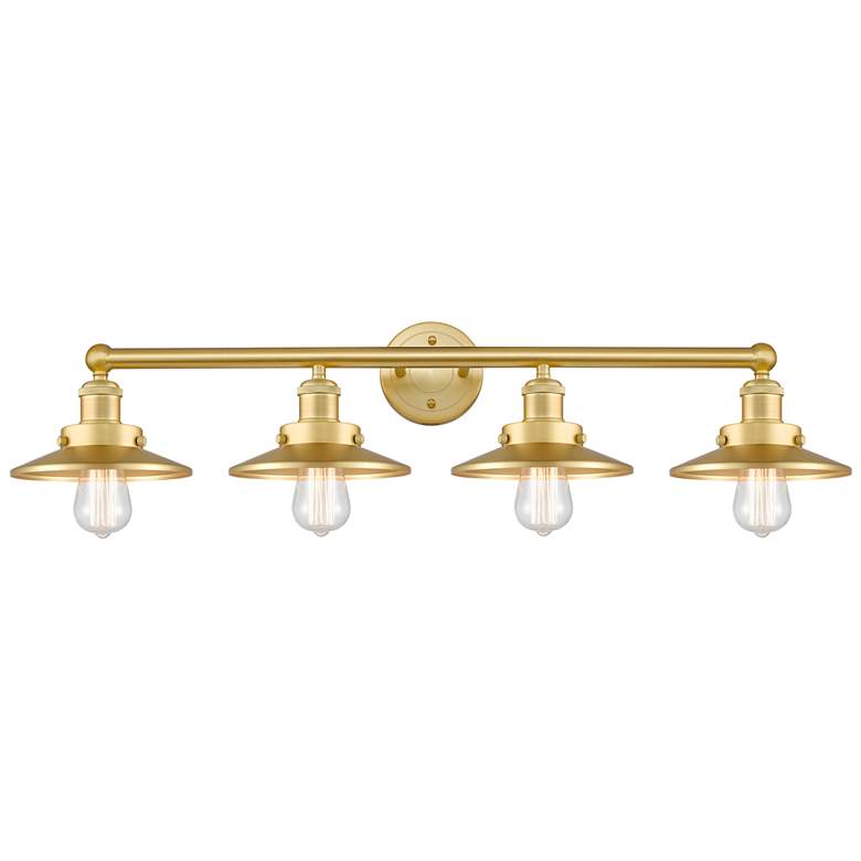 Image 1 Railroad 35" Wide 4 Light Satin Gold Bath Vanity Light w/ Satin Gold S