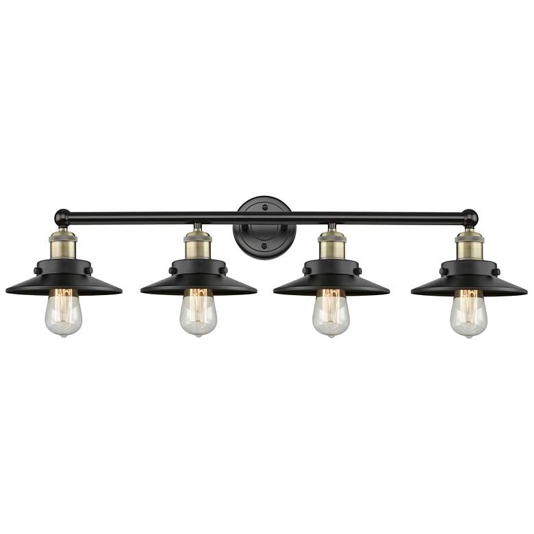 Image 1 Railroad 35"W 4 Light Black Brass Bath Vanity Light w/ Matte Black Sha