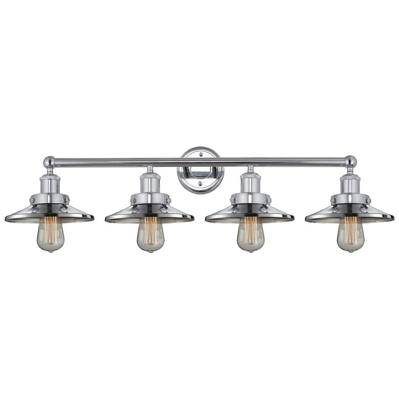 Image 1 Railroad 35"W 4 Light Polished Chrome Bath Light w/ Polished Chrome Sh