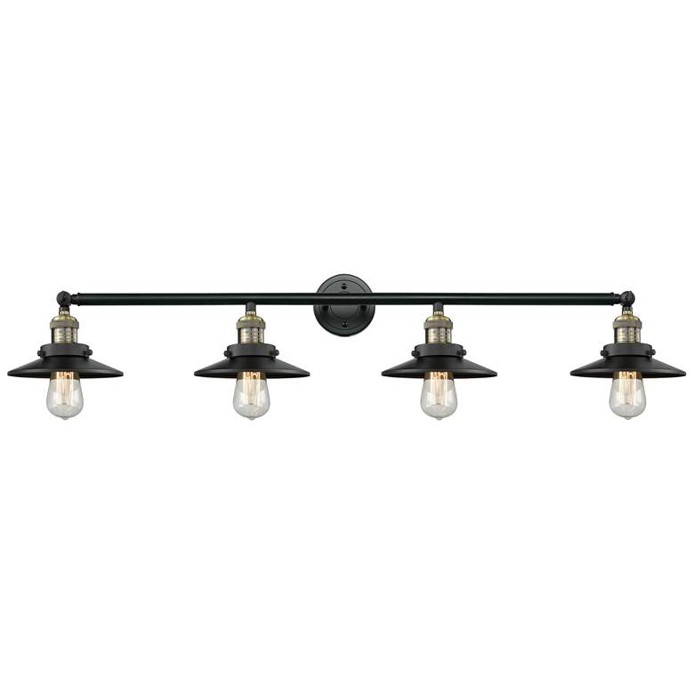 Image 1 Railroad 44"W 4 Light Black Brass Bath Vanity Light w/ Matte Black Sha