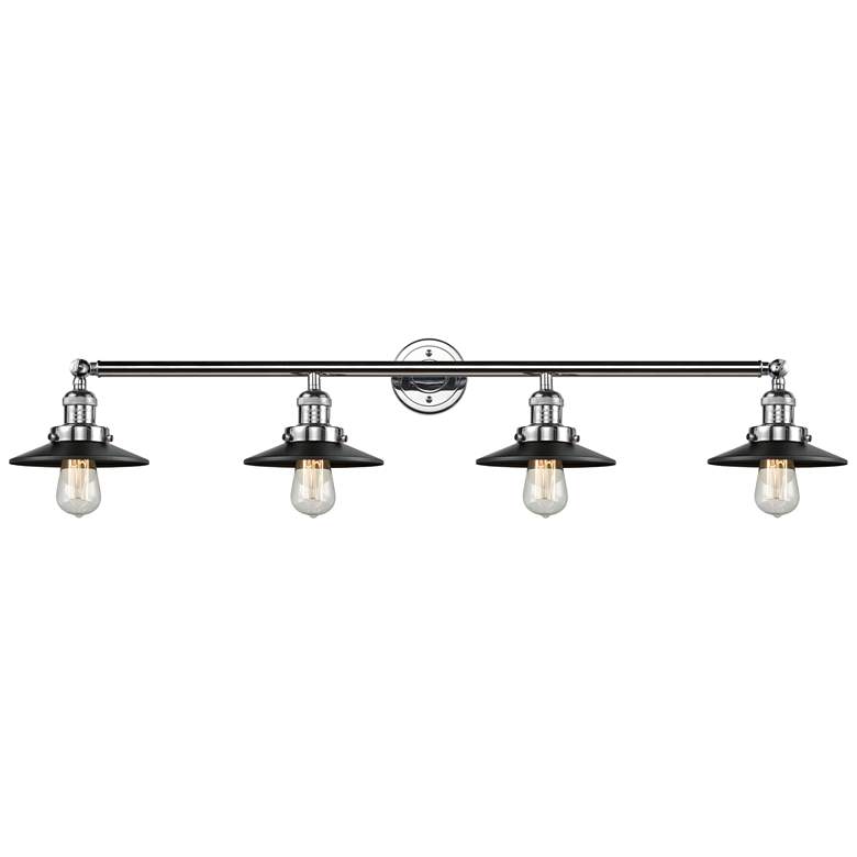 Image 1 Railroad 44"W 4 Light Polished Chrome Bath Light w/ Matte Black Shade