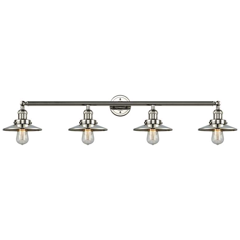 Image 1 Railroad 44"W 4 Light Polished Nickel Bath Light w/ Polished Nickel Sh