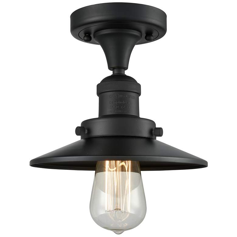 Image 1 Railroad 7" LED Semi-Flush Mount - Matte Black - Matte Black Shade