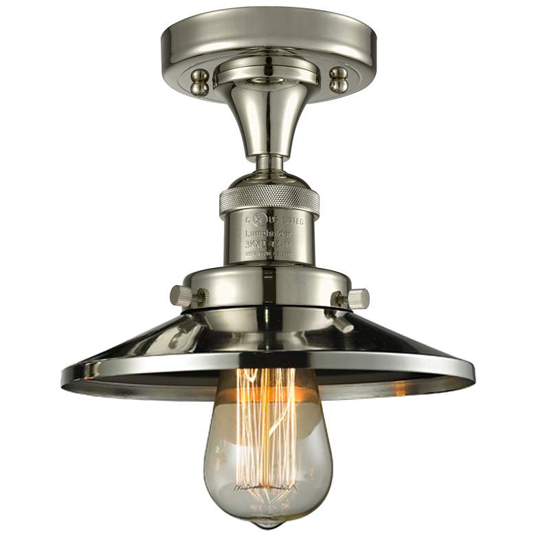 Image 1 Railroad 7" Polished Nickel Semi Flush Mount